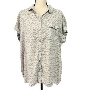 C&C California Women's Gray 100% Lyocell Cheetah Print Oversize Tunic Shirt Sz L